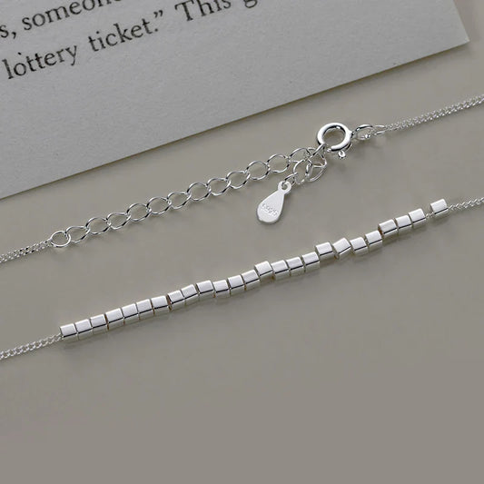 925 Sterling Silver Slide Block Sparkling Necklace Basic Chain Link Simple Fine Jewelry For Women Valentine's Day Gift