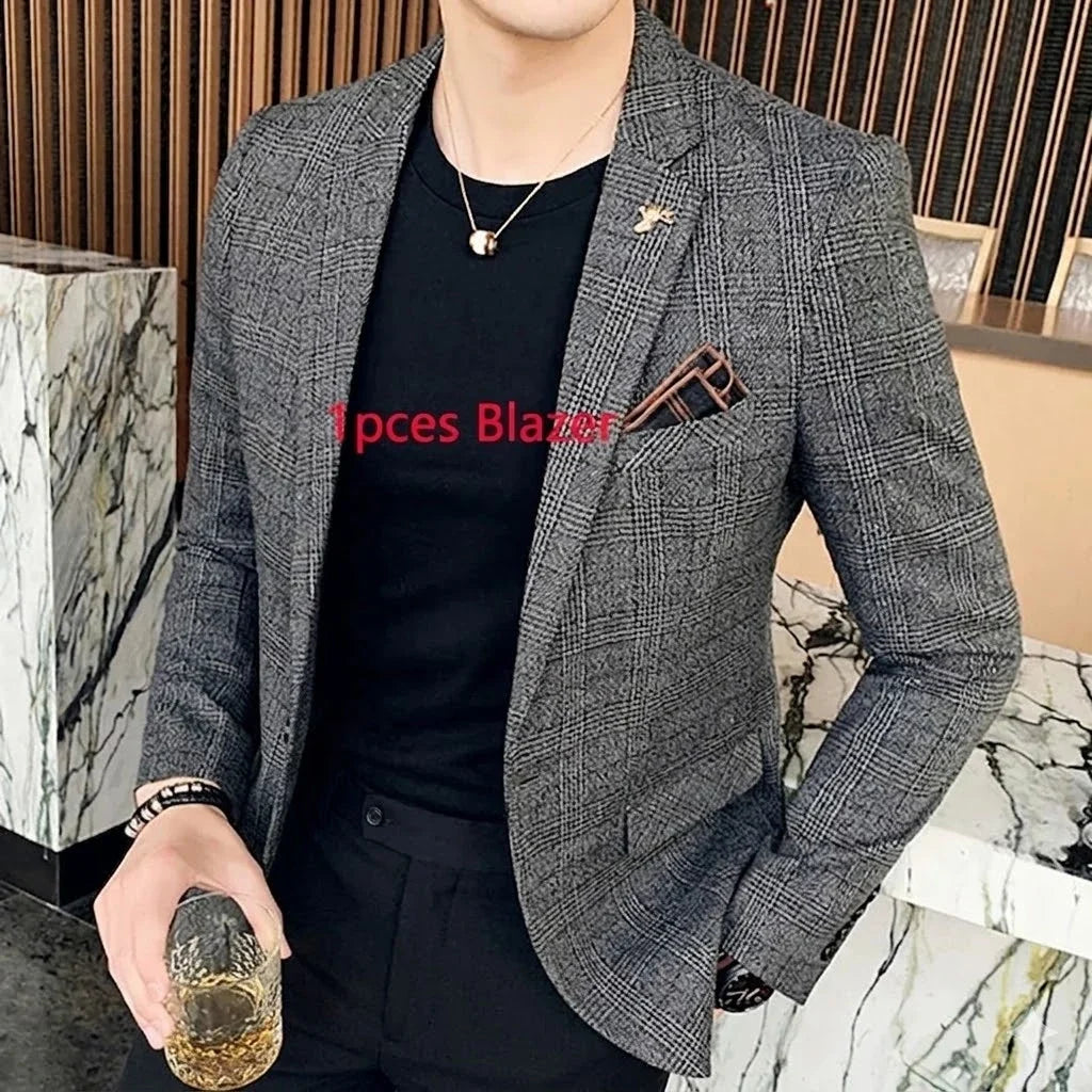 25 Colors 1 Pcs Blazer No Pants S-7XL New Wedding Dress Formal Business Slim Mens Suit Jacket Plaid Striped Solid Color