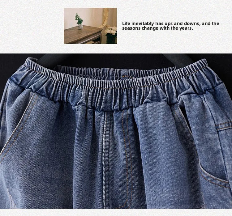 Casual Harajuku Sle Mom Jeans Women's Faion Trendy Hole Design Cotton Stretch Denim l Waist hine Embroidery