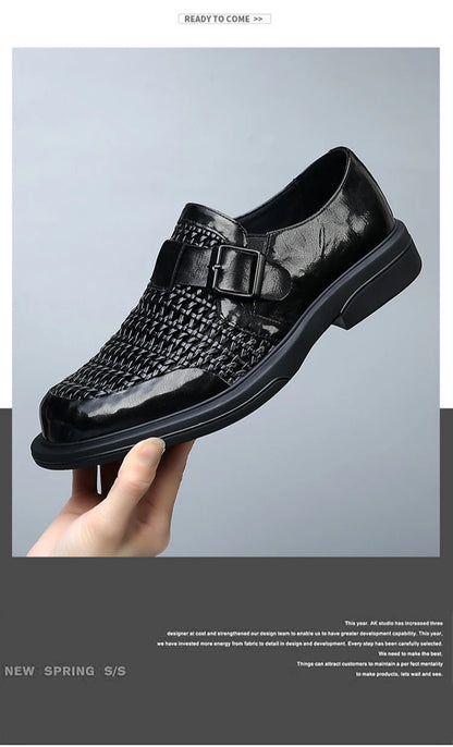Breathable Hallow Business Leather Shoes for Men Buckle Designer Black Fashion Casual Shoe Male Summer British Elegant Shoes Man