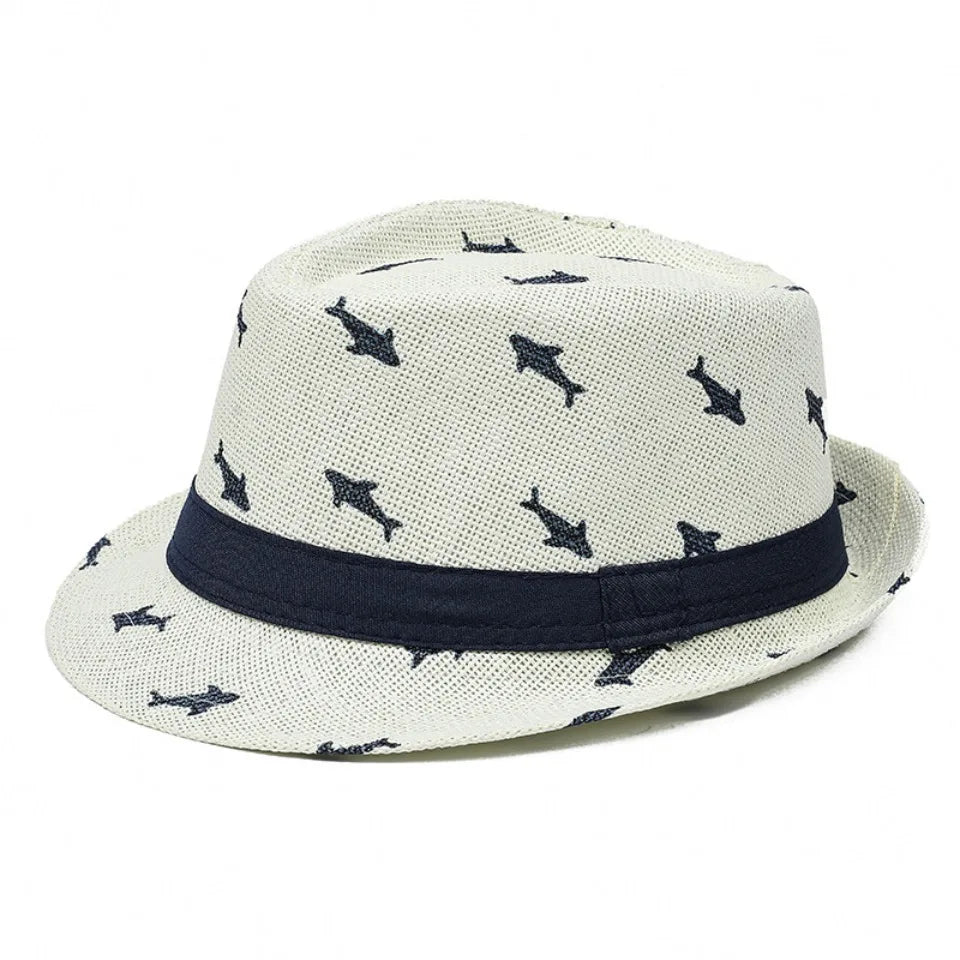 2026 Men's Breathable Straw Fedora Hat with Tropical Print UV Protection Beach Vacation Casual Jazz Cap for Summer