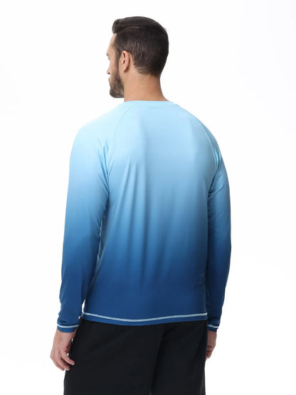 Summer Men's UPF 50+ Beach Swimming T-Shirt, Quick Dry Long Sleeve Fashion Gradient Rash Guard Tops for Sport Fishing Hiking