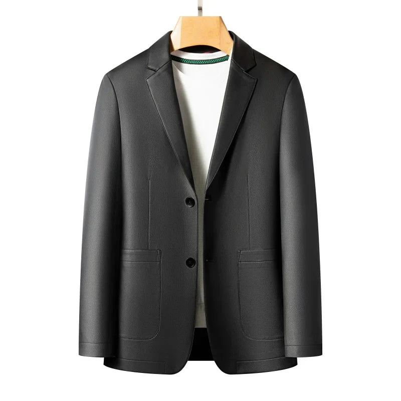 New Men's Business Casual Fashion Leather Blazer Sheepskin Slim Fit High-End Genuine Leather Jacket