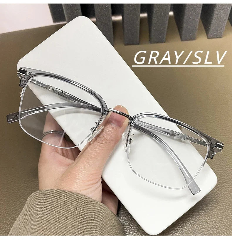 Men's Business Classic Half Frame Anti Blue Light Reading Glasses Myopia Hyperopia Customizable Prescription TR2242