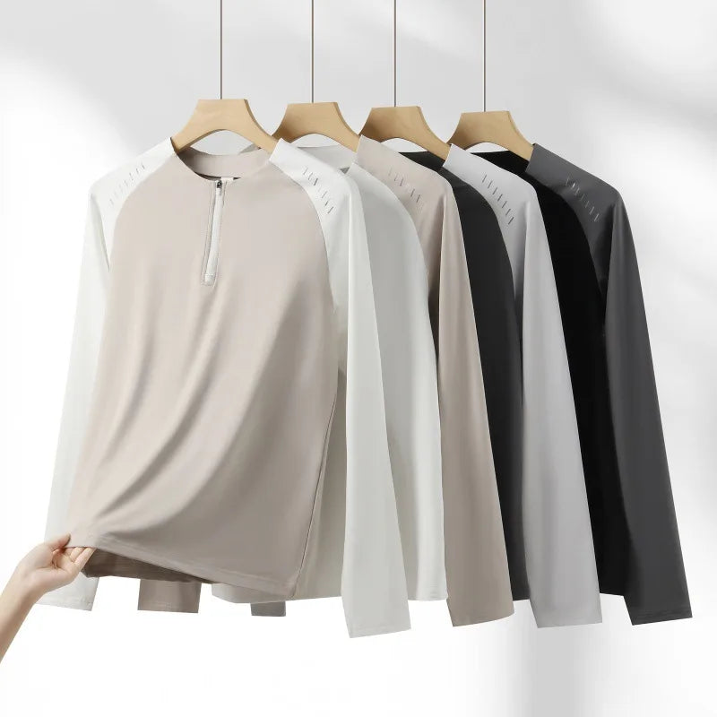 Outdoor Sports Stand-up Collar Long-sleeved Quick-drying Clothes Autumn Half-zipper Top Cycling Running Yoga Gym Fitness T-shirt