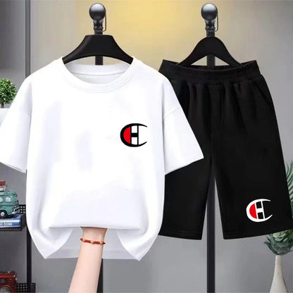 2026 Summer Kids White T-shirt+Shorts Two-Piece Set Idol Print Boys Girls Toddler3-12Yrs Sports Casual Brand Clothes