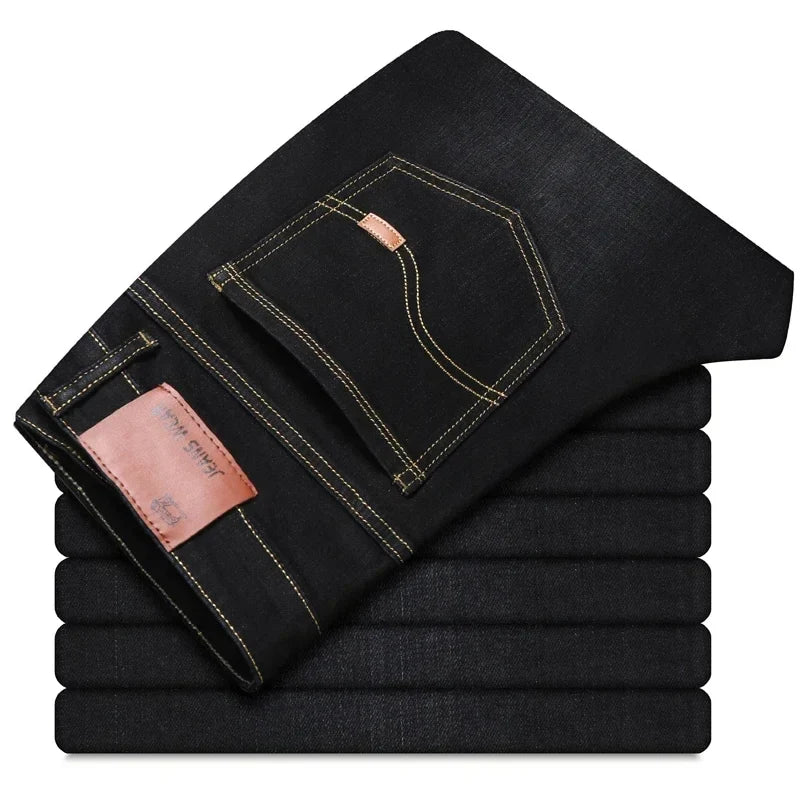 Classic Black Men's Jeans Straight Leg Baggy Plus Size Pants Wear Comfortable Dark Pants Thin Pants for Dad Gift Dad Pants