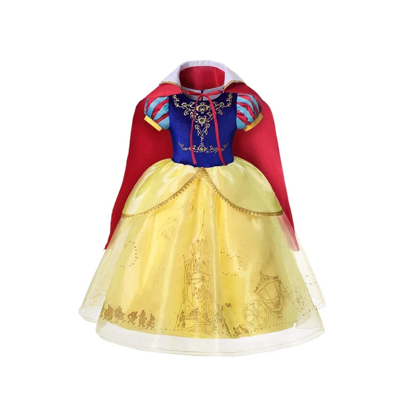 Summer Deluxe Princess Snow White Gown with Cape Girls Fairy Kids Cosplay Costume Toddler Carnival Apparel Halloween Dress up
