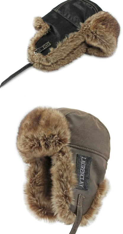 Bomber Hat New Thick Warm Men Women Russian Fur Hat Male Windproof PU Leather Ski Trapper Earflap Cap Winter Hat Ushanka