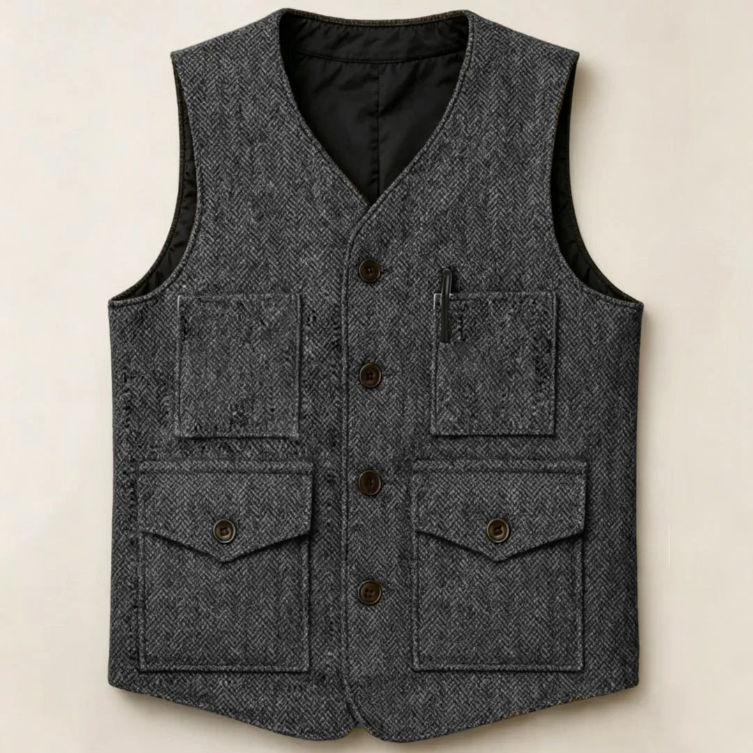 Men Vest Brown Herringbone Single Button With Pocket Waistcoat For Wedding Party Business Work Office Daily Casual Men Suit Vest