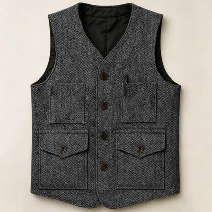 Men Vest Brown Herringbone Single Button With Pocket Waistcoat For Wedding Party Business Work Office Daily Casual Men Suit Vest