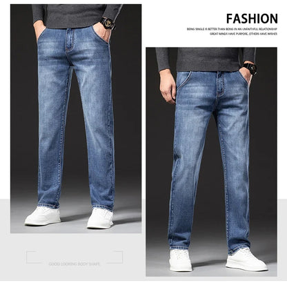 New Spring Summer Plus Size 40 42 44 Men Straight Loose Jeans Business Fashion Denim Stretch Pants Male Brand Trousers