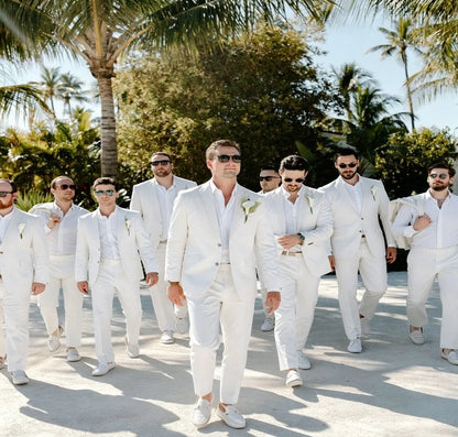 Beige Linen Wedding Suits for Groomsmen 2 Pieces Summer Men Suits Lightweight Breathable Blazer Pants Set Slim Fit Formal Outfit