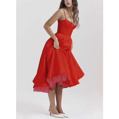 Double Layer European And American Women's New Best-Selling New Type SlingVCollar Sleeveless Dress Pettiskirt Long Skirt
