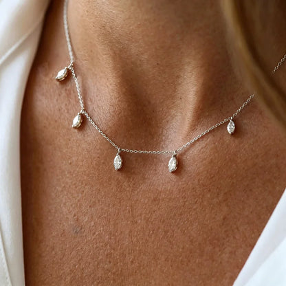 0.3carat Marquise cut Moissanite Dangling Necklace With Certificate 925 Silver Leaf Layering Charm Diamond Neckchain for Women