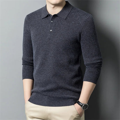 Fashion Autumn And Winter New Cashmere Sweater Men's High Quality Pullover Casual Loose POLO Knitted Bottom Shirt Jacket Shirt