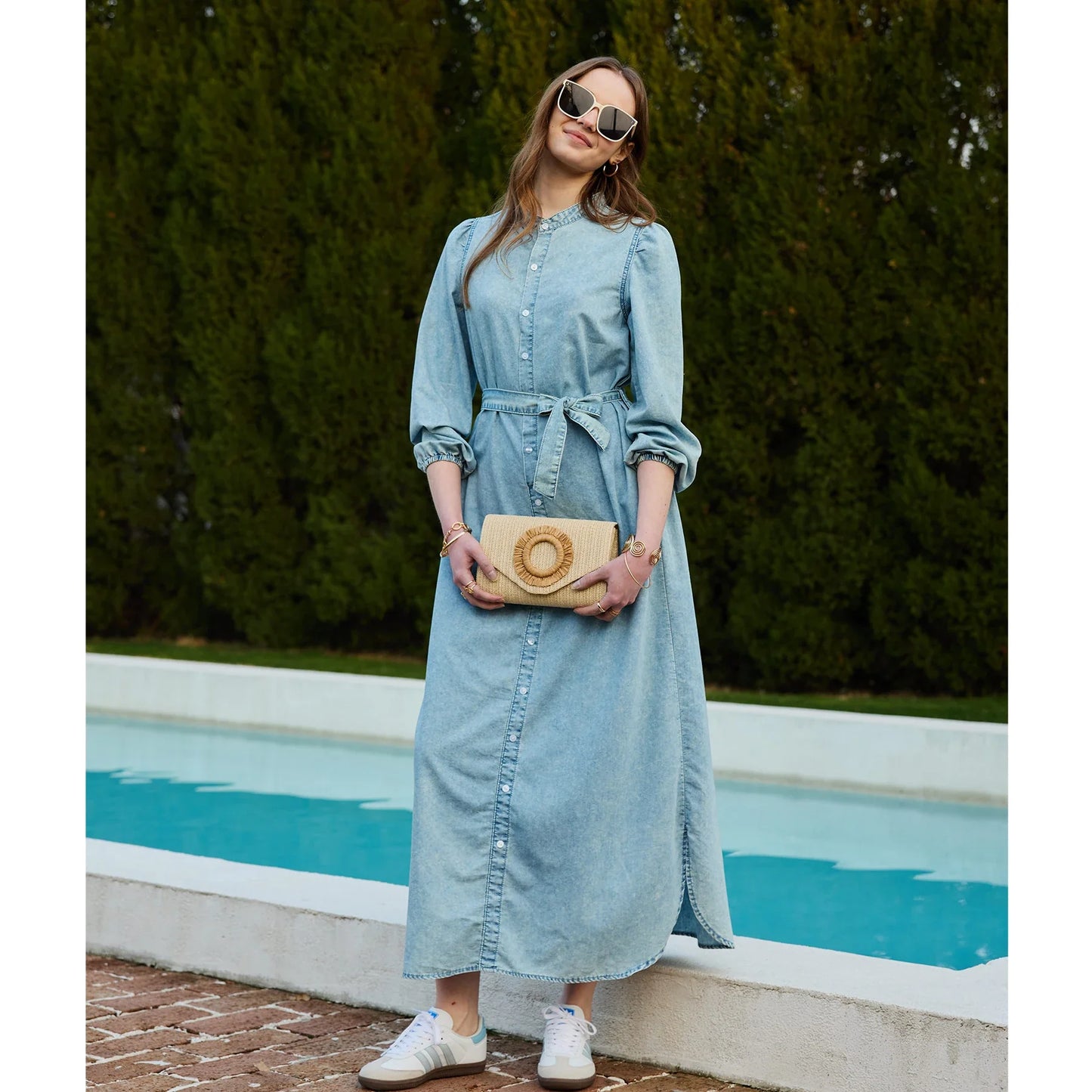 AP SS26 Women Lightweight Denim Dress Cotton Black and Blue Maxi Dress