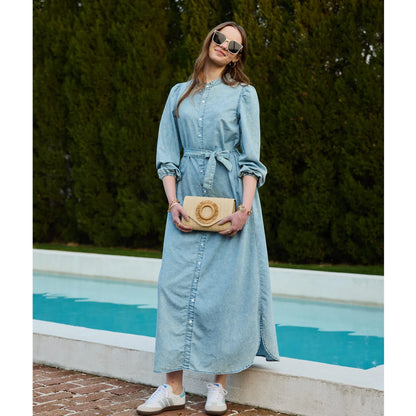 AP SS26 Women Lightweight Denim Dress Cotton Black and Blue Maxi Dress