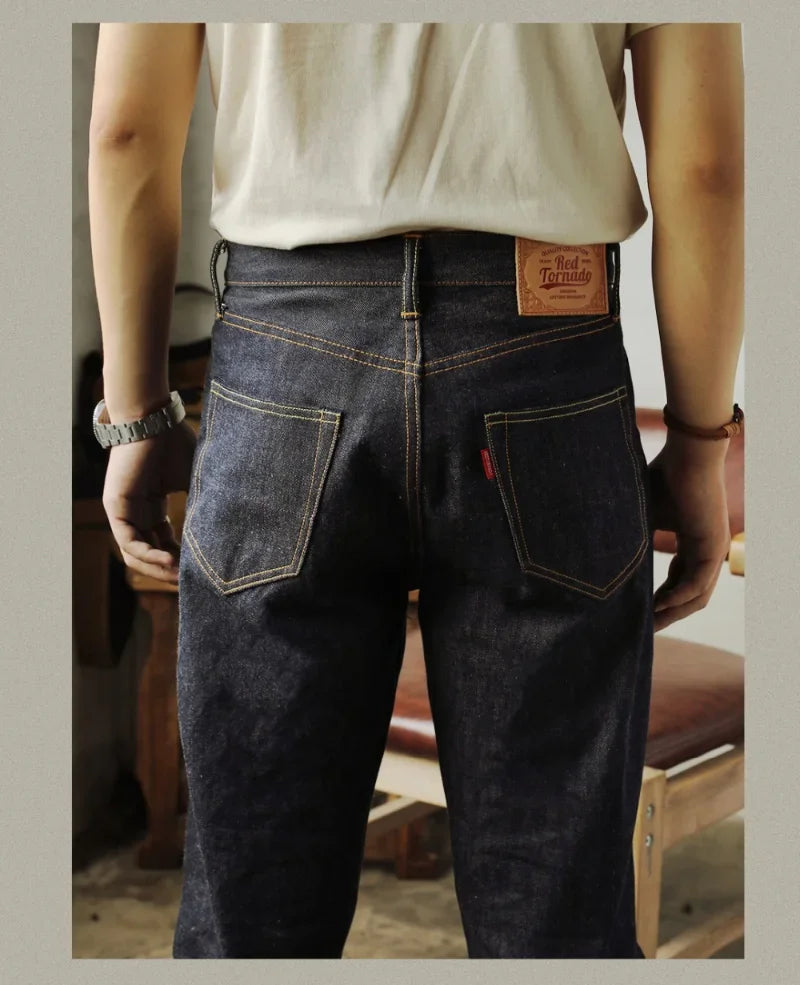 55501 Relaxed Straight Fit Men's Jeans Raw Selvedge Denim Pants Amekaji