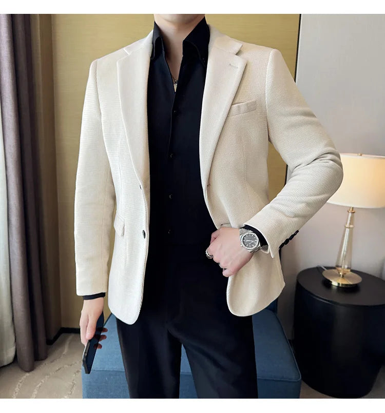 Autumn Winter Fashion Seaweed Pattern Suit Jacket High Quality Luxury Slim Fit Casual Men's Blazers Coats Social Prom Tuxedo