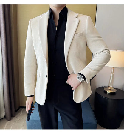 Autumn Winter Fashion Seaweed Pattern Suit Jacket High Quality Luxury Slim Fit Casual Men's Blazers Coats Social Prom Tuxedo