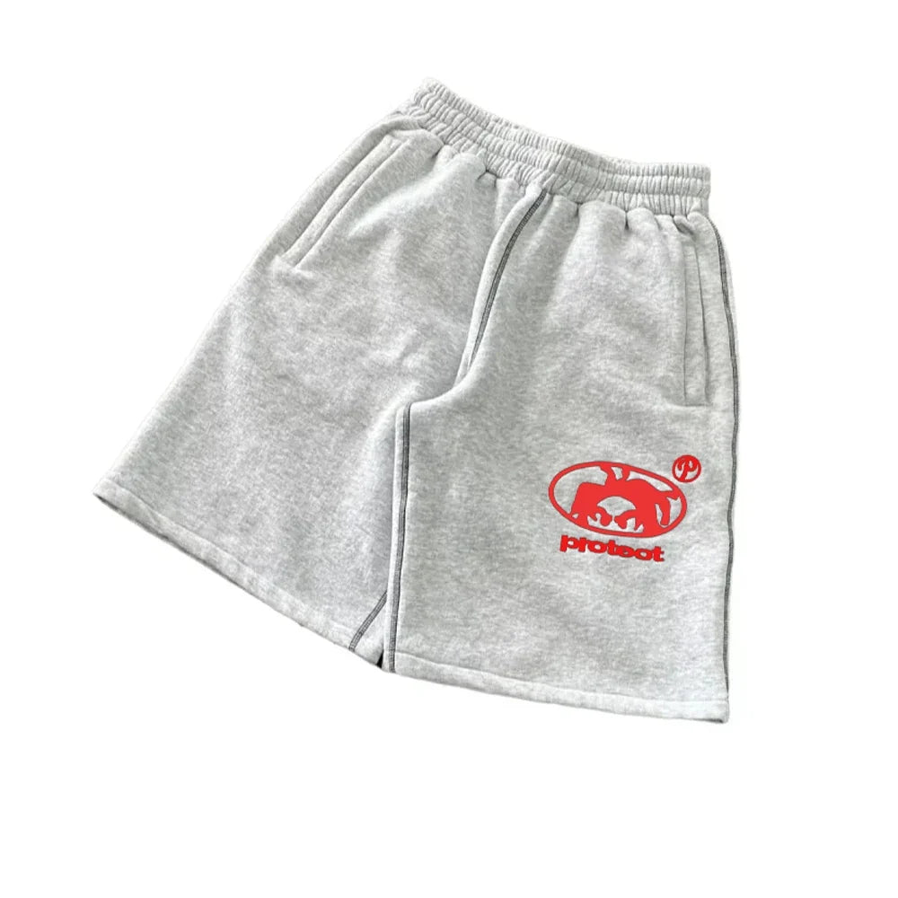 Summer Men Grey Cotton Y2K Hiphop Streetwear Shorts European Street Style Trendy Baggy Casual Cargo Urban Casual Wear Fashion