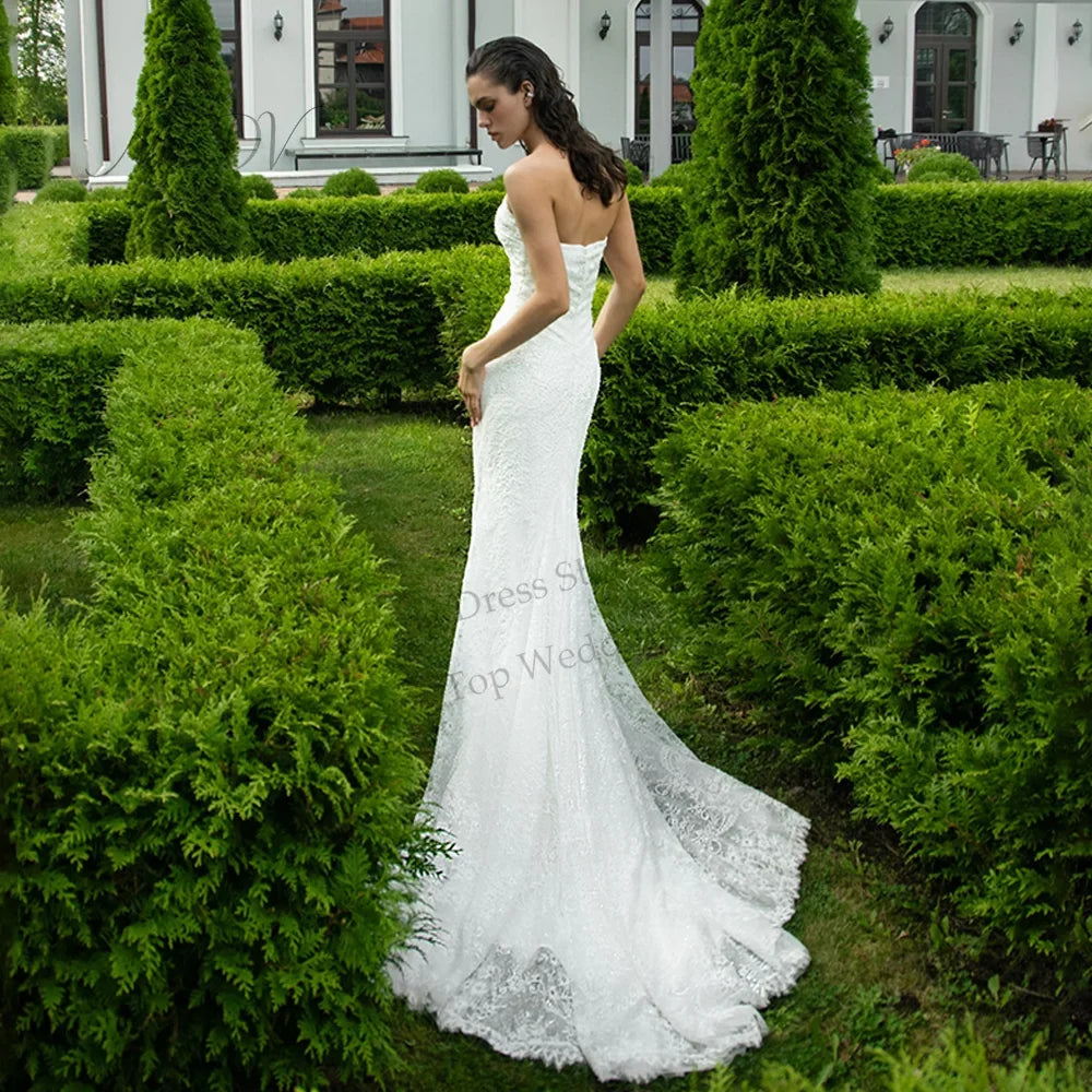 Lace Wedding Dresses 2026 Strapless Mermaid Applique Sleeveless Pleated Luxury Bridal Reception Dresses For Woman Customized