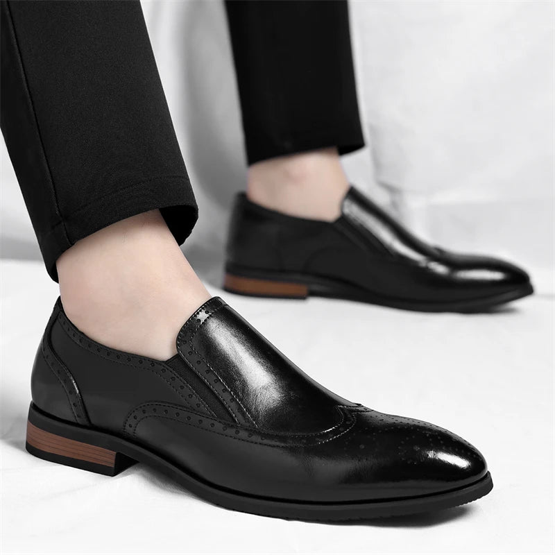 Men's Genuine Leather Brogue Loafers Dress Shoes with Wingtip Perforations Comfortable Business Casual Oxfords Office & Weddings
