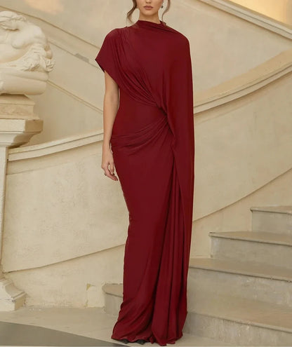 Modern Evening Dress فساتين سهره Customized Round Neck with Cape Pleat Ruched Sheath Arabian Prom Gown Formal Dresses