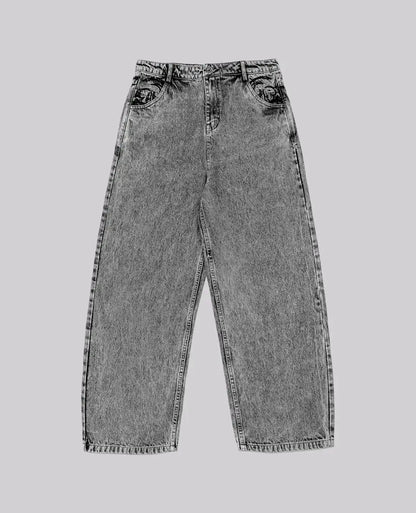 90s Retro Street Embroidery Jeans Male  R&B Solid Color Loose Straight Pants Female Y2K Harajuku Hip Hop  Punk Style  Men Jeans