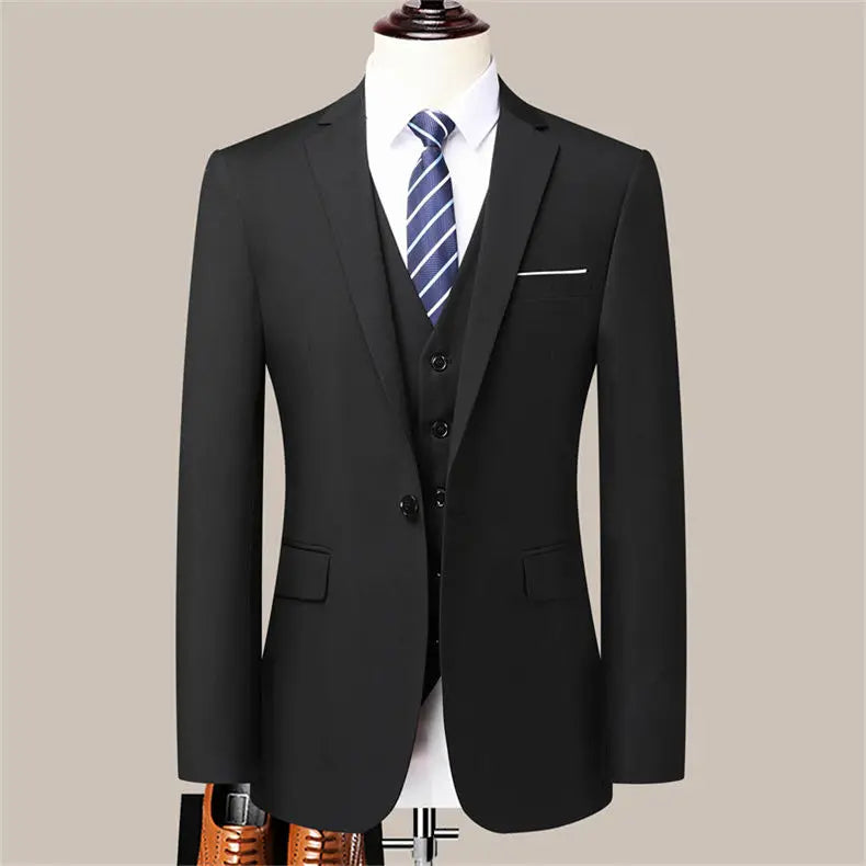 High-quality men's fashionable, stylish, versatile and trendy business casual solid color professional work suit set of two piec