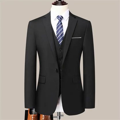 High-quality men's fashionable, stylish, versatile and trendy business casual solid color professional work suit set of two piec