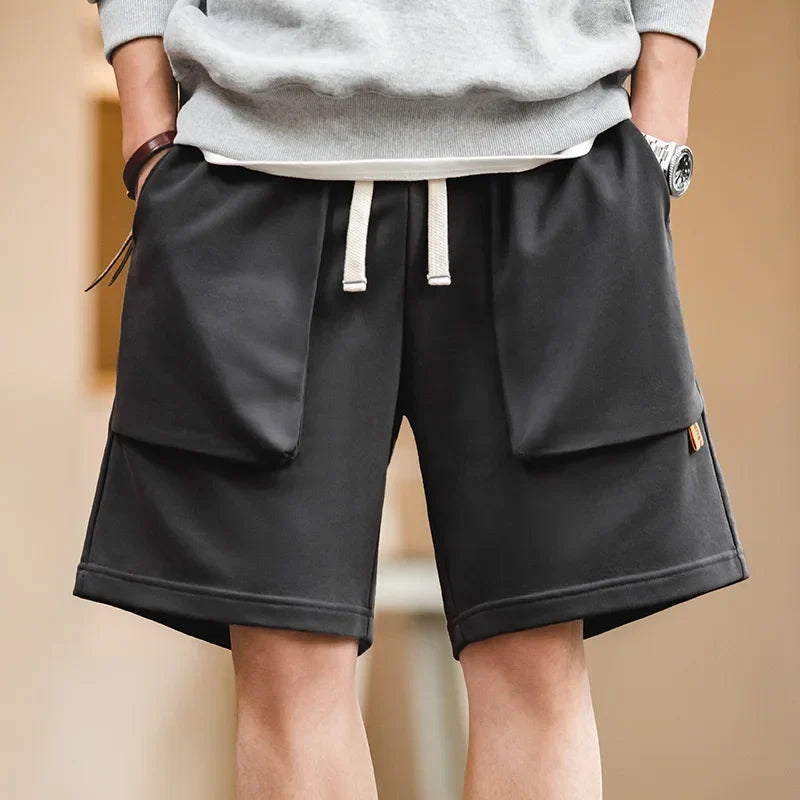 Casual Heavyweight Knit Shorts for Men Straight Loose Large Pockets Sports Short Sweatpants Elastic Waist Athletic Shorts