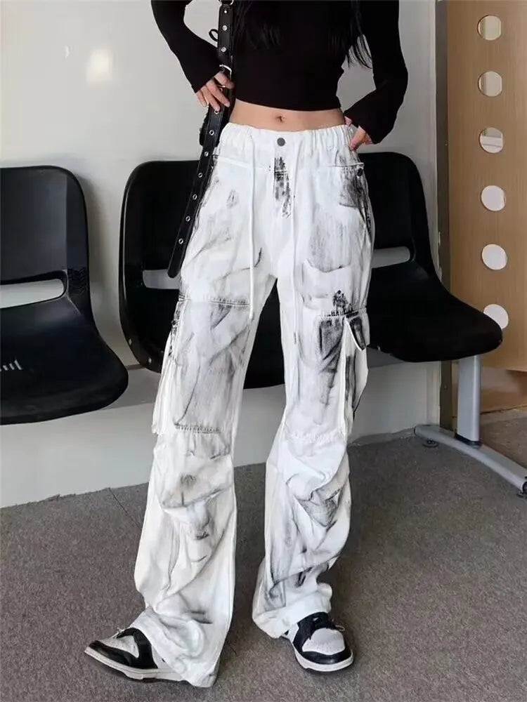 Women Jeans Wide Women's Jeans Span Shoujo Girl Style Denim Tier White Pants Jean Y2k Coquette Woman Clothing High Waist Pants