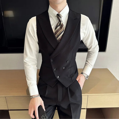 Man Waistcoat British Style Turn Down Collar Men Suit Vest Slim Sleeveless Single-breasted Male Business Casual Vest