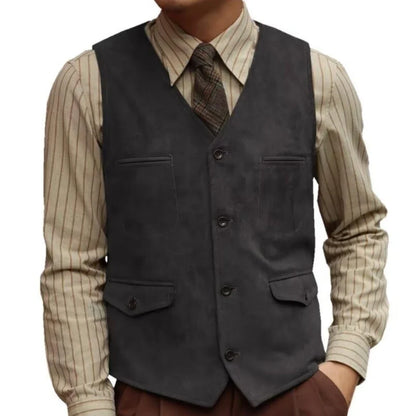 Men Vest Coffee Velvet Single Button With Pocket Waistcoat For Wedding Birthday Banquet Business Casual Work Daily Men Suit Vest