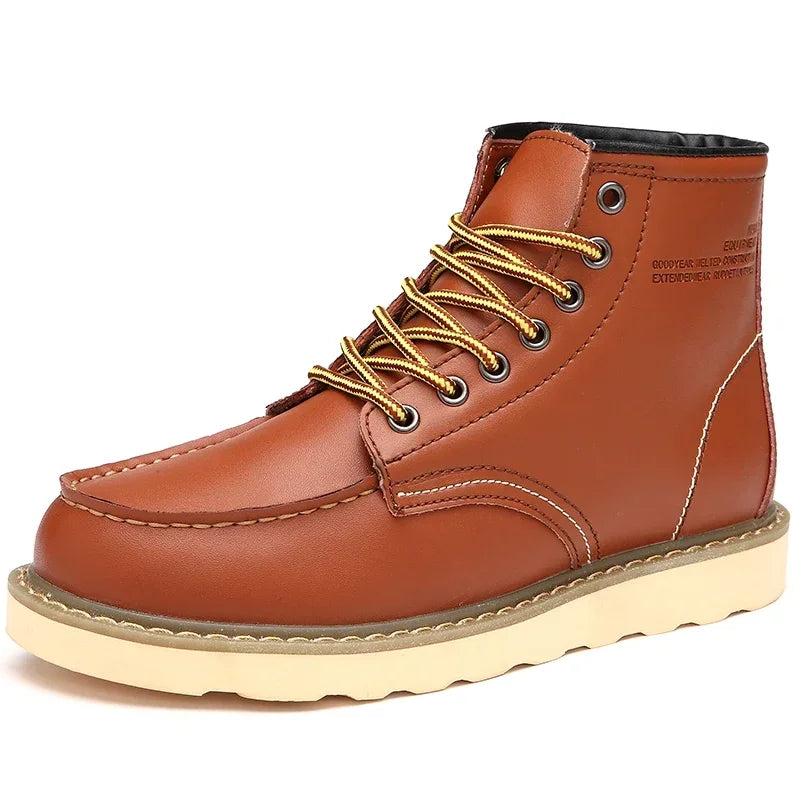 Winter Warm Men Boots Leather Mens Snow Boots with Fur Handmade Waterproof Male Ankle Boots No-slip High Top Male Work Shoes