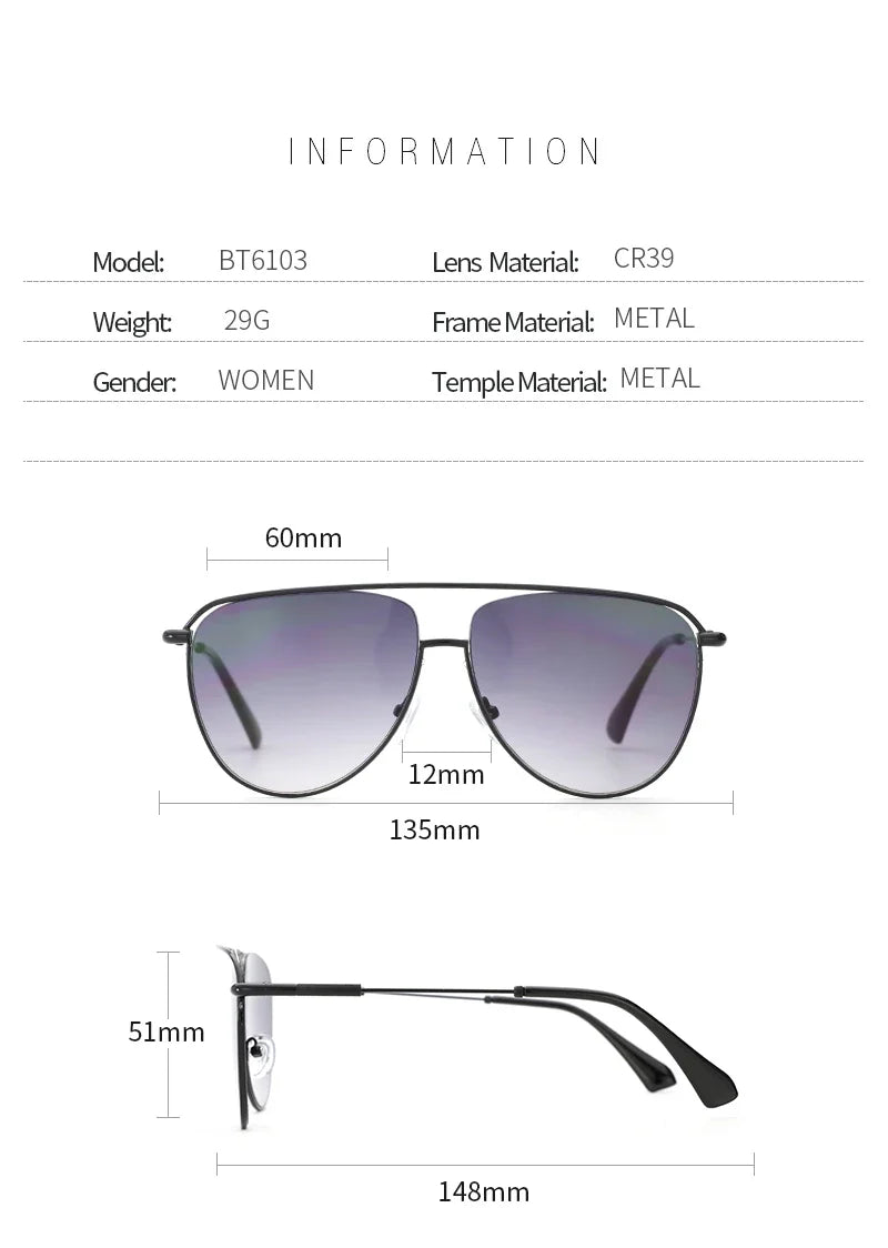 Trend Pilot Sunglasses Women's Fashion Double Bridge Metal UV400 Gradient Sunglasses Women's  Outdoor Sunglasses