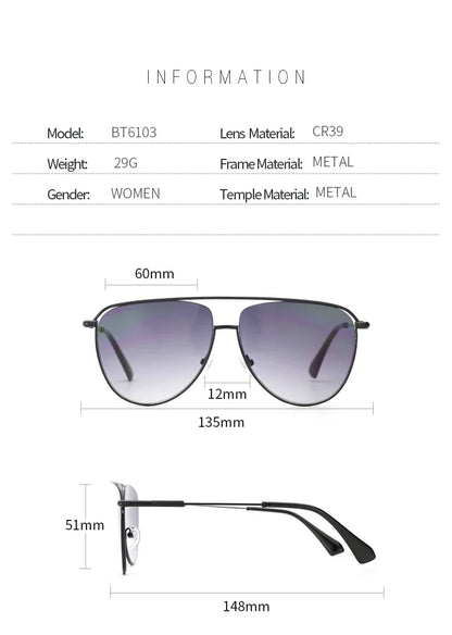 Trend Pilot Sunglasses Women's Fashion Double Bridge Metal UV400 Gradient Sunglasses Women's  Outdoor Sunglasses