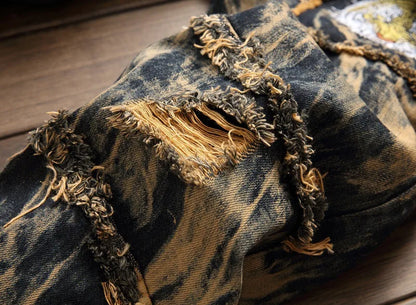 American Vintage Straight-leg Jeans for Men, Featuring Distressed Rip Details, Patchwork and Street-style Tapered Cut.