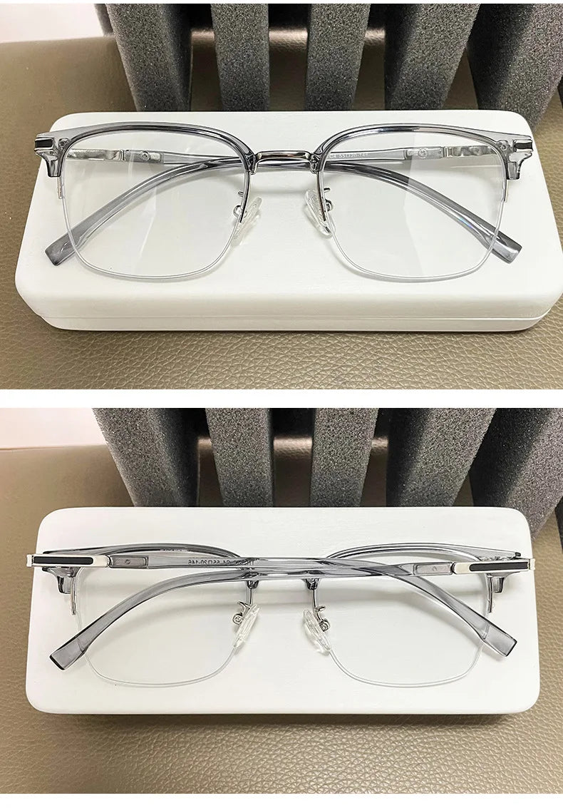 Men's Business Classic Half Frame Anti Blue Light Reading Glasses Myopia Hyperopia Customizable Prescription TR2242