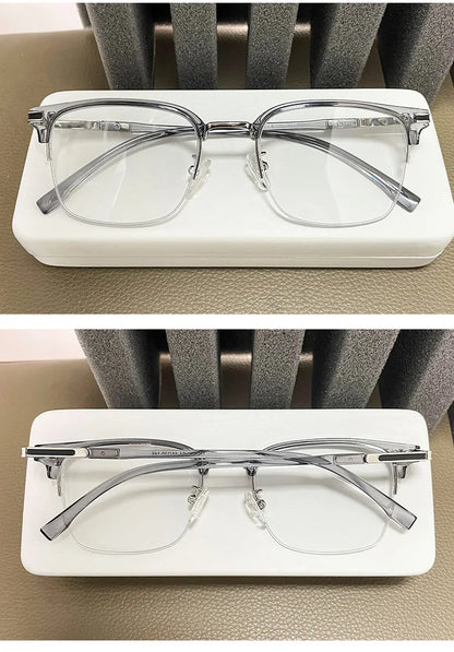 Men's Business Classic Half Frame Anti Blue Light Reading Glasses Myopia Hyperopia Customizable Prescription TR2242