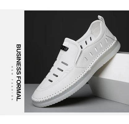 Solid Color Business Casual Shoes for Men Breathable Hallow Leather Sandals Male New Designer Fashion Summer Shoes Man
