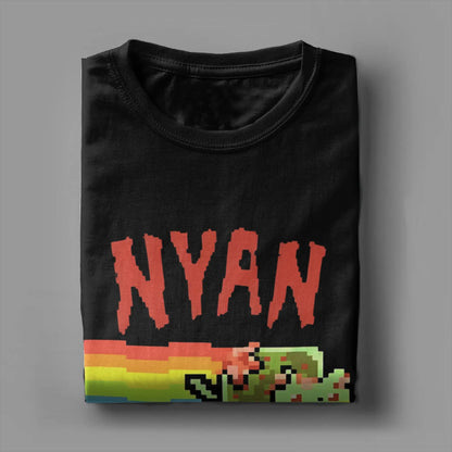 Men's Nyan-Cats Apocalypse Game T Shirts Funny Internet Meme Pure Cotton merch Novelty Short Sleeve Round Neck Tee Shirt T-Shirt