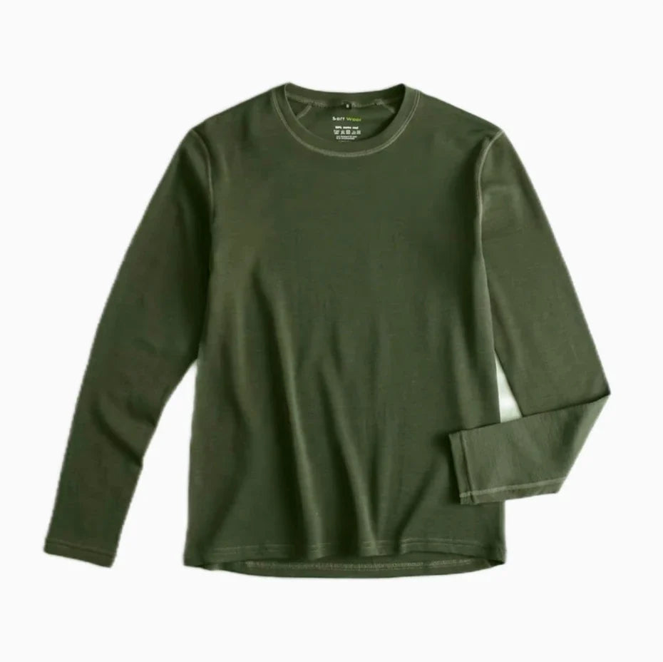 Men's 100% Merino Wool Thermal Long Sleeve T-Shirt Base Layer Breathable Wicking Anti-Odor Underwear for Outdoor Activities