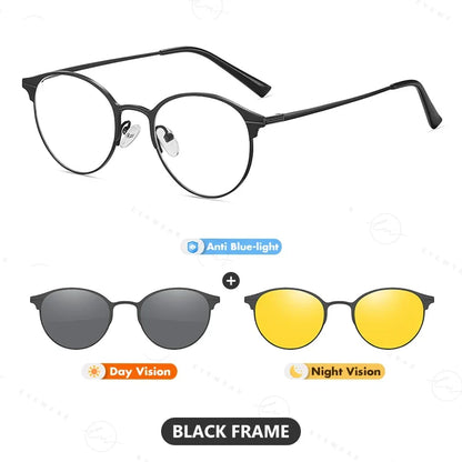 Magnetic Sunglasses Men Women Polarized Clip On Sun Glasses Frame Vintage Multifunctional lens Day Night Vision Eyewear UV400