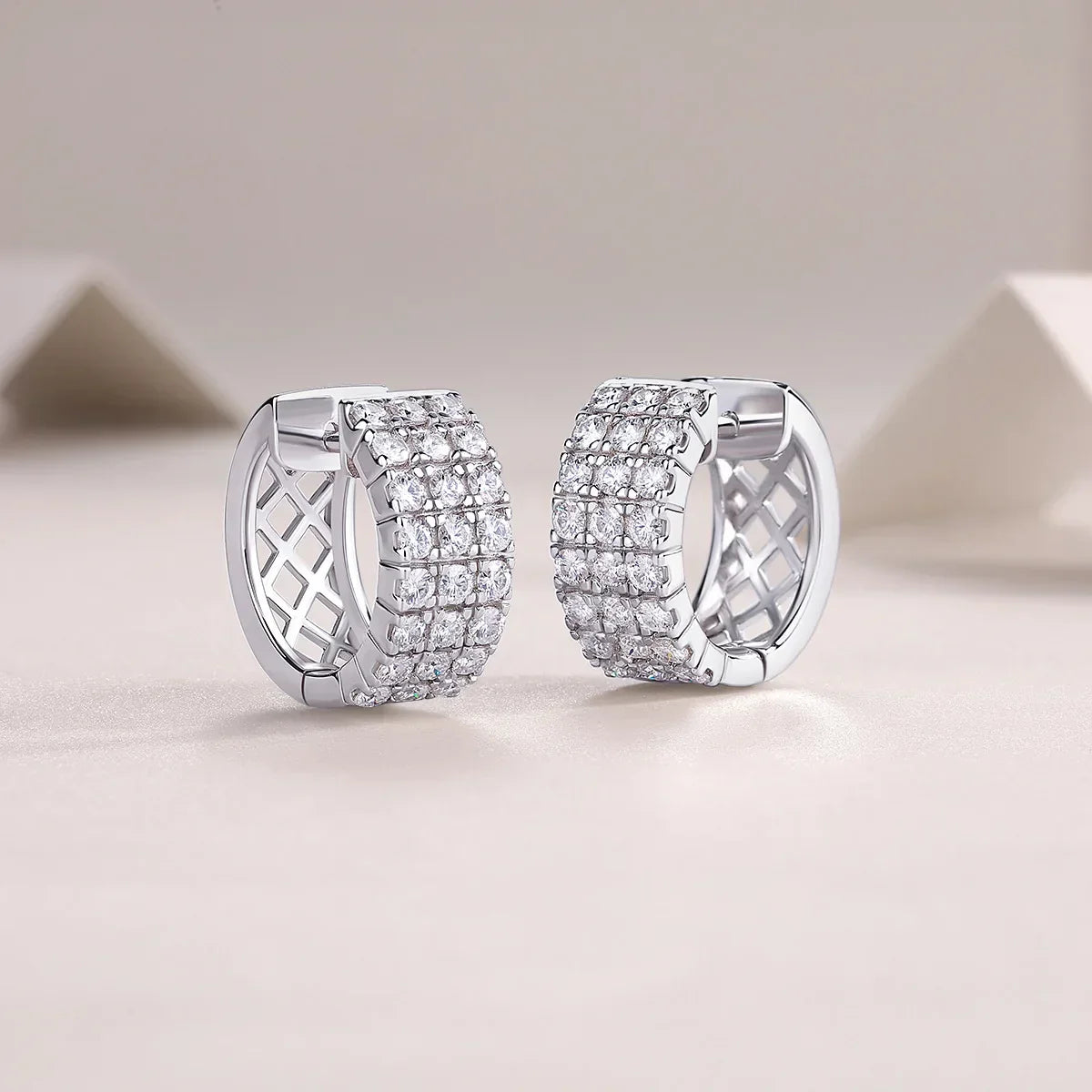 Full 2mm 0.03CT D Color Moissanite Hoop Earrings For Women  S925 Silver Pass Diamond Test Earring 3-Row Small Ear Buckle
