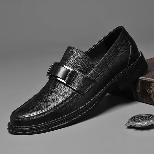 Men's Solid -Color Casual Loafers For Autumn And Winter Comfortable Soft -Soled Business Office Shoe And Metal Buckle Lazy Shoes