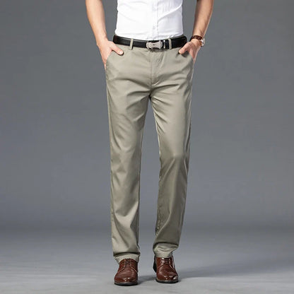 Summer Thin Men's Slim Suit Pants Fashion Business Casual Cotton Green Black Khaki Trousers Male Brand Clothing 30-40