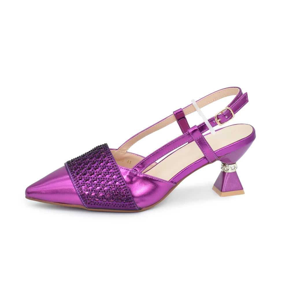New Design Nigerian Wedding Matching Shoe and Bag Decorated with Rhinestone Wedding Shoes and Bags Set for Women Italian 2025